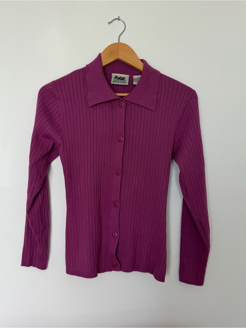 100% cotton vintage purple button up rib knot collared longsleeve cardigan